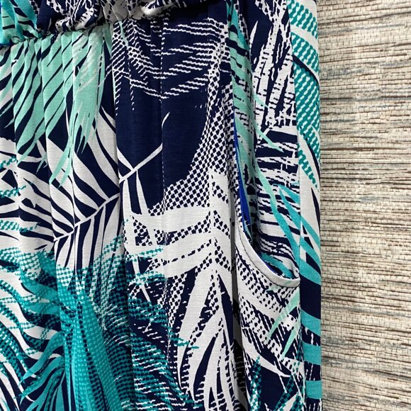 Trixxi Womens Tropical Print Maxi Skirt Dress Small Navy Teal Elastic Waistband - Picture 2 of 4